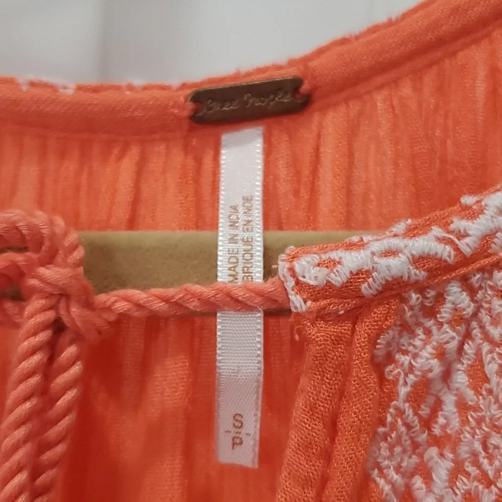 Free People Wild One Mini Dress Embroidered Orange Flower Detail Size Small - Picture 2 of 6